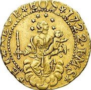 Italy 1/2 Doppia (Madonna and Child. Genoa) KM# 90 EOS 1722 F M S ET REGE coin obverse Italy 1/2 Doppia (Madonna and Child. Genoa) KM# 90 EOS 1722 F M S ET REGE coin obverse