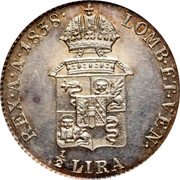 Italy 1/2 Lira Ferdinand I 1838 V C# 16.2 LOMB ET VEN REX A A 1838 coin reverse