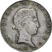 Italy 1/2 Scudo Ferdinand I 1844 V C# 18.2 FERD I D G AVSTR IMP HVNG BOH R H N V V coin obverse