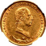Italy 1/2 Sovrano Francesco I 1831 M C# 10.1 FRANCISCVS I D G AVSTRIAE IMPERATOR coin obverse Italy 1/2 Sovrano Francesco I 1831 M C# 10.1 FRANCISCVS I D G AVSTRIAE IMPERATOR coin obverse