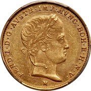Italy 1/2 Sovrano Ferdinand I 1846 M C# 20.2 FERD I D G AVSTR IMP HVNG BOH R H N V M coin obverse Italy 1/2 Sovrano Ferdinand I 1846 M C# 20.2 FERD I D G AVSTR IMP HVNG BOH R H N V M coin obverse