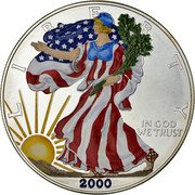 USA 1 Dollar Silver Eagle Liberty Colourized 2000 LIBERTY IN GOD WE TRUST 2000 coin reverse USA 1 Dollar Silver Eagle Liberty Colourized 2000 LIBERTY IN GOD WE TRUST 2000 coin reverse