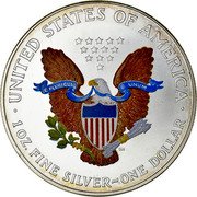 USA 1 Dollar Silver Eagle Liberty Colourized 2000 UNITED STATES OF AMERICA 1 OZ FINE SILVER ONE DOLLAR coin obverse USA 1 Dollar Silver Eagle Liberty Colourized 2000 UNITED STATES OF AMERICA 1 OZ FINE SILVER ONE DOLLAR coin obverse