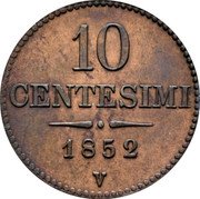 Italy 10 Centesimi Franz Joseph I 1852 V C# 32 10 CENTESIMI 1852 V coin reverse Italy 10 Centesimi Franz Joseph I 1852 V C# 32 10 CENTESIMI 1852 V coin reverse