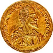 Italy 10 Doppie Ferrante II 1610 KM# 13 FERDIN GON MELF P ET G D coin obverse Italy 10 Doppie Ferrante II 1610 KM# 13 FERDIN GON MELF P ET G D coin obverse