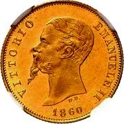 Italy 10 Lira Vittorio Emanuele II 1860 R DB//B KM# 14 VITTORIO EMANUELE II D. B. 1860 coin obverse Italy 10 Lira Vittorio Emanuele II 1860 R DB//B KM# 14 VITTORIO EMANUELE II D. B. 1860 coin obverse