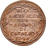 Italy 10 Soldi Ignazio Di Carraglio 1746 KM# 1 BLOC ARCIS ALEX GUB MARCHIO DE CARALIO 1746 coin reverse Italy 10 Soldi Ignazio Di Carraglio 1746 KM# 1 BLOC ARCIS ALEX GUB MARCHIO DE CARALIO 1746 coin reverse