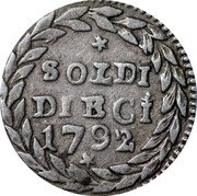 Italy 10 Soldo Genoa Coinage 1792 KM# 247.2 SOLDI DIECI 1792 coin reverse Italy 10 Soldo Genoa Coinage 1792 KM# 247.2 SOLDI DIECI 1792 coin reverse