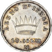 Italy 10 Soldi Napoleon I 1811 M C# 6.1 REGNO D'ITALIA 10.SOLDI M coin reverse Italy 10 Soldi Napoleon I 1811 M C# 6.1 REGNO D'ITALIA 10.SOLDI M coin reverse