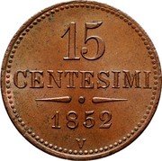 Italy 15 Centesimi Franz Joseph I 1852 V C# 33.2 15 CENTESIMI 1852 V coin reverse Italy 15 Centesimi Franz Joseph I 1852 V C# 33.2 15 CENTESIMI 1852 V coin reverse