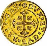 Italy 2-1/2 Doppie Madonna and Child. Genoa 1676 ILM KM# 152 REIP GEN DVX ET GVB coin obverse Italy 2-1/2 Doppie Madonna and Child. Genoa 1676 ILM KM# 152 REIP GEN DVX ET GVB coin obverse