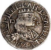 Italy 2-1/2 Reale (12 Soldi, 6 Denari) Carlo II 1694 KM# 25 CAROL II HISPAN ET SARD REX 12 6 1694 coin obverse Italy 2-1/2 Reale (12 Soldi, 6 Denari) Carlo II 1694 KM# 25 CAROL II HISPAN ET SARD REX 12 6 1694 coin obverse