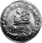 Italy 2 Doppie Ferdinando 1617 GC KM# 28 FERDIN. D. G. DVX. MANTVÆ. VI. coin obverse Italy 2 Doppie Ferdinando 1617 GC KM# 28 FERDIN. D. G. DVX. MANTVÆ. VI. coin obverse