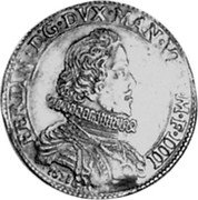 Italy 2 Doppie Ferdinando Gonzaga 1621 KM# 39 FERDIN D G DVX MAN VI ET M F IIII coin obverse Italy 2 Doppie Ferdinando Gonzaga 1621 KM# 39 FERDIN D G DVX MAN VI ET M F IIII coin obverse
