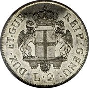 Italy 2 Lira Genoa Coinage 1794 KM# 244 DUX ET GUB REIP GENU L 2 coin obverse Italy 2 Lira Genoa Coinage 1794 KM# 244 DUX ET GUB REIP GENU L 2 coin obverse
