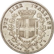 Italy 2 Lira Vittorio Emanuele II 1860 R F//FIRENZE KM# 12 DUE LIRE ITALIANE FIRENZE 1860 coin reverse Italy 2 Lira Vittorio Emanuele II 1860 R F//FIRENZE KM# 12 DUE LIRE ITALIANE FIRENZE 1860 coin reverse