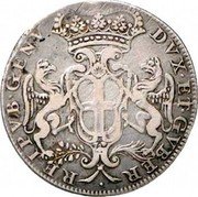 Italy 2 Lire Genoa Coinage 1673 GBT KM# 150 DVX ET GVBER REIPVB GENV coin obverse Italy 2 Lire Genoa Coinage 1673 GBT KM# 150 DVX ET GVBER REIPVB GENV coin obverse
