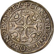 Italy 2 Scudo Genoa Coinage 1627 KM# 59 CONRADVS II ROMANORVM REX B S VS coin reverse