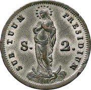 Italy 2 Soldo Genoa Coinage 1814 KM# 282.2 SUB TUUM PRAESIDIUM S 2 coin reverse Italy 2 Soldo Genoa Coinage 1814 KM# 282.2 SUB TUUM PRAESIDIUM S 2 coin reverse