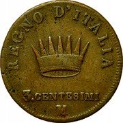 Italy 3 Centesimi Napoleon I 1809 M C# 2.2 REGNO D'ITALIA 3.CENTESIMI M coin reverse Italy 3 Centesimi Napoleon I 1809 M C# 2.2 REGNO D'ITALIA 3.CENTESIMI M coin reverse