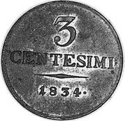 Italy 3 Centesimi Francesco I 1834 V C# 2.3 3 CENTESIMI 1834 coin reverse Italy 3 Centesimi Francesco I 1834 V C# 2.3 3 CENTESIMI 1834 coin reverse