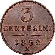 Italy 3 Centesimi Franz Joseph I 1852 M C# 30.1 3 CENTESIMI 1852 M coin reverse Italy 3 Centesimi Franz Joseph I 1852 M C# 30.1 3 CENTESIMI 1852 M coin reverse