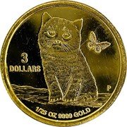 Tuvalu 3 Dollars (Cat and Butterfly) 3 DOLLARS P 1/25 OZ 9999 GOLD AH coin reverse Tuvalu 3 Dollars (Cat and Butterfly) 3 DOLLARS P 1/25 OZ 9999 GOLD AH coin reverse