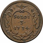 Italy 3 Soldo Carlo VI. Gorizia 1734 KM# 4 SOLDI 3 1734 coin reverse Italy 3 Soldo Carlo VI. Gorizia 1734 KM# 4 SOLDI 3 1734 coin reverse