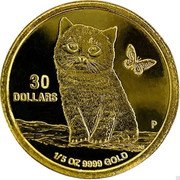 Tuvalu 30 Dollars Cat and Butterfly 2020 P Proof 30 DOLLARS P 1/5 OZ 9999 GOLD AH coin reverse Tuvalu 30 Dollars Cat and Butterfly 2020 P Proof 30 DOLLARS P 1/5 OZ 9999 GOLD AH coin reverse