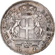 Italy 4 Lira Genoa Coinage 1795 KM# 248 DUX ET GUB REIP GENU L 4 coin obverse Italy 4 Lira Genoa Coinage 1795 KM# 248 DUX ET GUB REIP GENU L 4 coin obverse