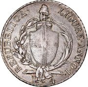 Italy 4 Lira Ligurian Republic Coinage 1798 I KM# 265 REPUBBLICA LIGURE ANNO I L. 4 coin obverse Italy 4 Lira Ligurian Republic Coinage 1798 I KM# 265 REPUBBLICA LIGURE ANNO I L. 4 coin obverse