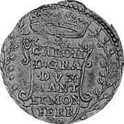 Italy 4 Reals 1662 KM# 68 Casale/ Duchy Standard Coinage CARO. II D GRA DVX MANT ET. MON FERR coin obverse Italy 4 Reals 1662 KM# 68 Casale/ Duchy Standard Coinage CARO. II D GRA DVX MANT ET. MON FERR coin obverse
