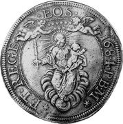 Italy 4 Scudi Madonna and Child. Genoa 1684 PBM KM# 84 EOS 1681 S M ET REGE coin reverse Italy 4 Scudi Madonna and Child. Genoa 1684 PBM KM# 84 EOS 1681 S M ET REGE coin reverse