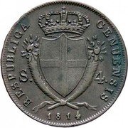 Italy 4 Soldi Genoa Coinage 1814 KM# 284 EX PROBITATE ROBUR coin reverse Italy 4 Soldi Genoa Coinage 1814 KM# 284 EX PROBITATE ROBUR coin reverse