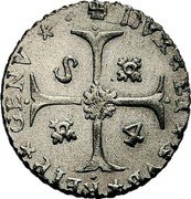 Italy 4 Soldo (Cavalotto) Genoa Coinage 1743 OM KM# 195 DVX ET GUB REIP GENV S 4 coin obverse Italy 4 Soldo (Cavalotto) Genoa Coinage 1743 OM KM# 195 DVX ET GUB REIP GENV S 4 coin obverse