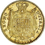 Italy 40 Lire Napoleon I 1812 M KM# 12 REGNO D'ITALIA 40.LIRE coin reverse Italy 40 Lire Napoleon I 1812 M KM# 12 REGNO D'ITALIA 40.LIRE coin reverse