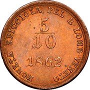 Italy 5/10 Soldo Franz Joseph I 1862 V C# 34.3 MONETA SPICCIOLA PEL R LOMB VENETO 5/10 1862 coin reverse Italy 5/10 Soldo Franz Joseph I 1862 V C# 34.3 MONETA SPICCIOLA PEL R LOMB VENETO 5/10 1862 coin reverse
