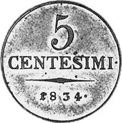Italy 5 Centesimi Lombardy Venetia 1834 V C# 3.3 5 CENTESIMI 1834 coin reverse Italy 5 Centesimi Lombardy Venetia 1834 V C# 3.3 5 CENTESIMI 1834 coin reverse