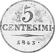 Italy 5 Centesimi Ferdinand I 1843 M C# 14.1 5 CENTESIMI 1834 coin reverse Italy 5 Centesimi Ferdinand I 1843 M C# 14.1 5 CENTESIMI 1834 coin reverse