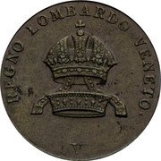 Italy 5 Centesimi Ferdinand I 1843 V C# 14.2 REGNO LOMBARDO VENETO coin obverse Italy 5 Centesimi Ferdinand I 1843 V C# 14.2 REGNO LOMBARDO VENETO coin obverse