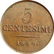 Italy 5 Centesimi Franz Joseph I 1849 M C# 27 5 CENTESIMI 1849 coin reverse