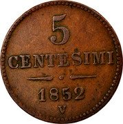 Italy 5 Centesimi Franz Joseph I 1852 V C# 31.2 5 CENTESIMI 1852 V coin reverse Italy 5 Centesimi Franz Joseph I 1852 V C# 31.2 5 CENTESIMI 1852 V coin reverse