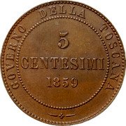 Italy 5 Centesimi Vittorio Emanuele II 1859 KM# 6 GOVERNO DELLA TOSCANA 5 CENTESIMI 1859 coin reverse Italy 5 Centesimi Vittorio Emanuele II 1859 KM# 6 GOVERNO DELLA TOSCANA 5 CENTESIMI 1859 coin reverse