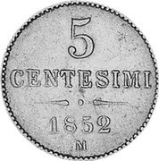 Italy 5 Centesimi Franz Joseph I 1852 M C# 31.1 5 CENTESIMI 1852 M coin reverse Italy 5 Centesimi Franz Joseph I 1852 M C# 31.1 5 CENTESIMI 1852 M coin reverse