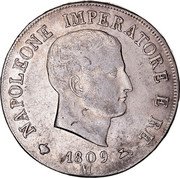 Italy 5 Lire Napoleon I 1809 M KM# 10.1 NAPOLEONE IMPERATORE E RE 1808 M coin obverse Italy 5 Lire Napoleon I 1809 M KM# 10.1 NAPOLEONE IMPERATORE E RE 1808 M coin obverse