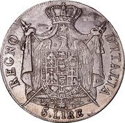 Italy 5 Lire Napoleon I 1809 M KM# 10.1 REGNO D’ ITALIA 5 LIRE coin reverse Italy 5 Lire Napoleon I 1809 M KM# 10.1 REGNO D’ ITALIA 5 LIRE coin reverse