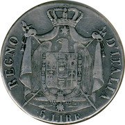 Italy 5 Lire Napoleon I 1810 B KM# 10.3 REGNO D’ ITALIA 5 LIRE coin reverse Italy 5 Lire Napoleon I 1810 B KM# 10.3 REGNO D’ ITALIA 5 LIRE coin reverse