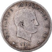 Italy 5 Lire Napoleon I 1811 M KM# 10.4 NAPOLEONE IMPERATORE E RE 1810 M coin obverse Italy 5 Lire Napoleon I 1811 M KM# 10.4 NAPOLEONE IMPERATORE E RE 1810 M coin obverse
