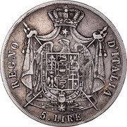 Italy 5 Lire Napoleon I 1811 M KM# 10.4 REGNO D' ITALIA 5 LIRE coin reverse Italy 5 Lire Napoleon I 1811 M KM# 10.4 REGNO D' ITALIA 5 LIRE coin reverse