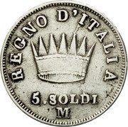 Italy 5 Soldi Napoleon I 1813 M C# 5.1 REGNO D'ITALIA 5. SOLDI M coin reverse Italy 5 Soldi Napoleon I 1813 M C# 5.1 REGNO D'ITALIA 5. SOLDI M coin reverse